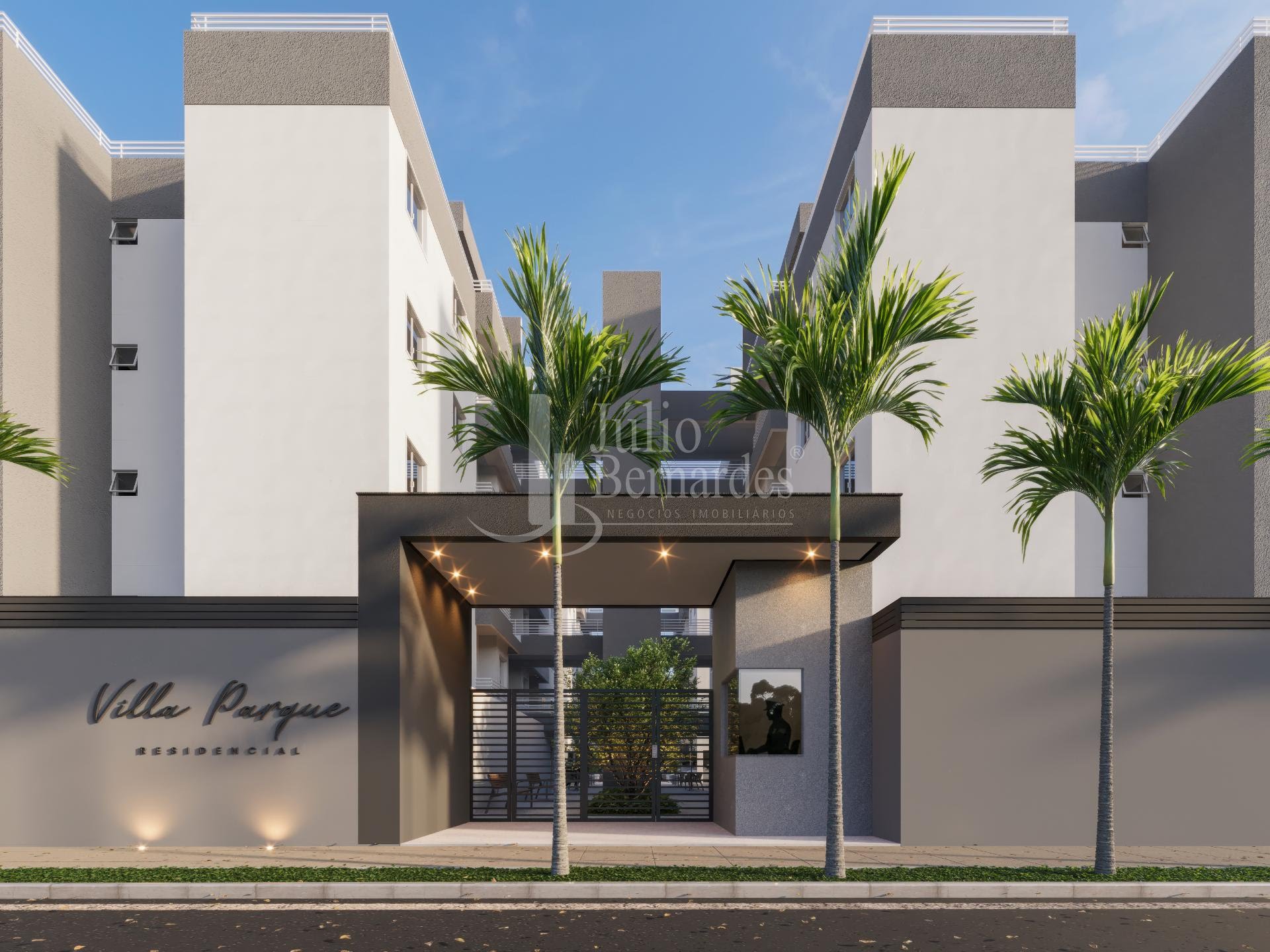 Entrada com portaria e identificação do Residencial Villa Parque